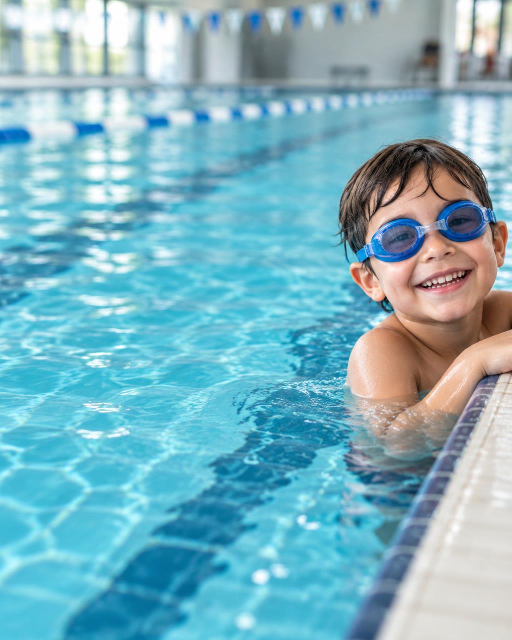 Smiling child in a swimming pool